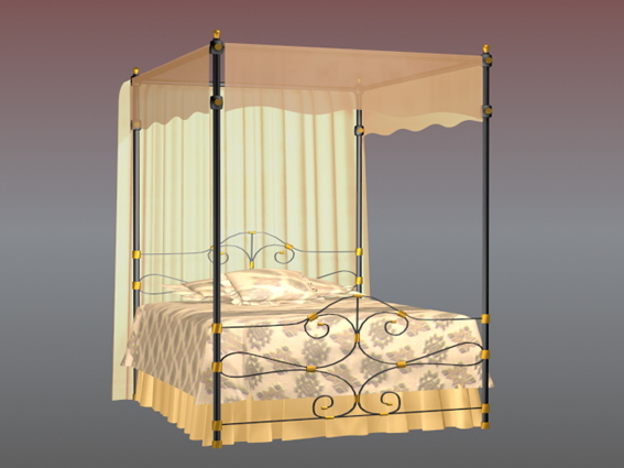 Classic iron canopy bed 3d rendering