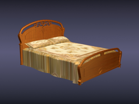 Wooden carved bed 3d rendering