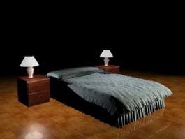 Black soft bed with nightstands 3d preview