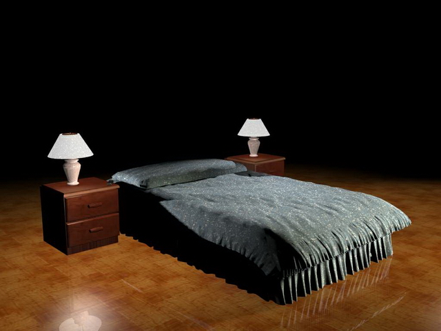 Black soft bed with nightstands 3d rendering