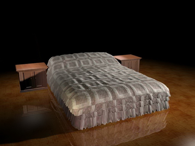 Modern soft bed with nightstands 3d rendering
