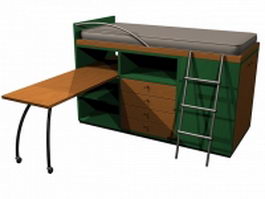 Loft bed with desk 3d model preview