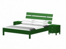 Rustic platform bed with nightstands 3d preview