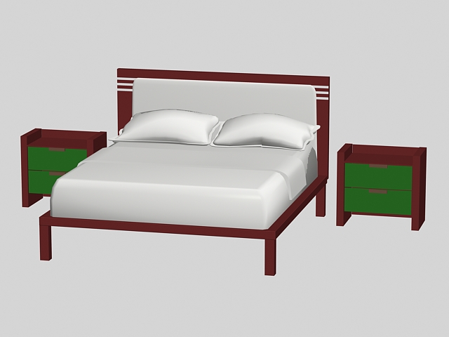 Platform bed with nightstands 3d rendering