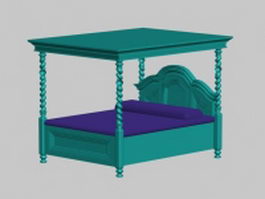 Antique wood canopy bed 3d model preview
