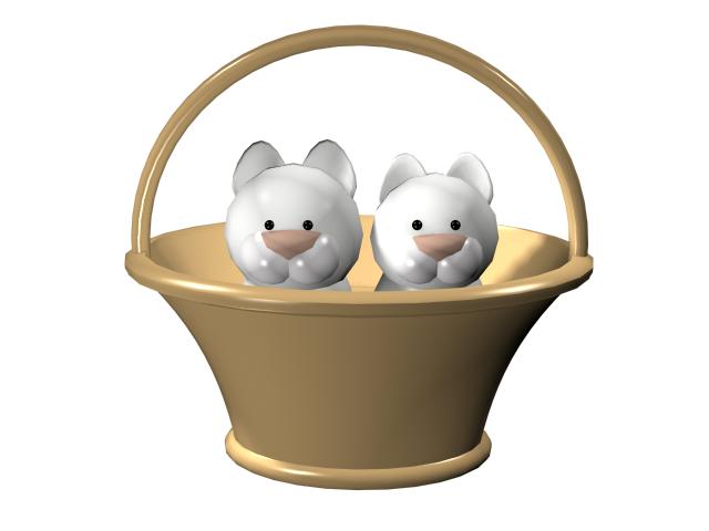 Cartoon cats in a basket 3d rendering