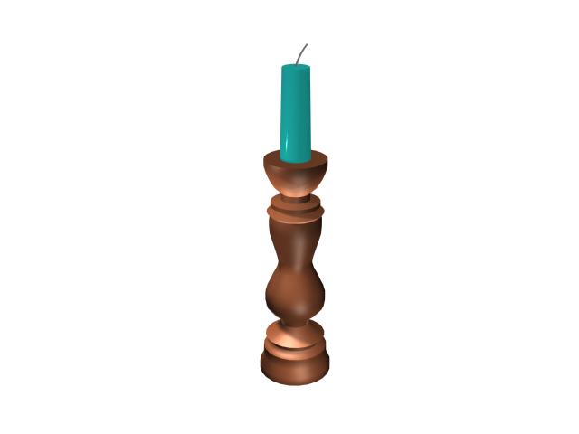 Vintage candle holder with candle 3d rendering
