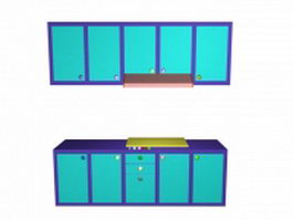 Blue kitchen wood cabinets 3d preview