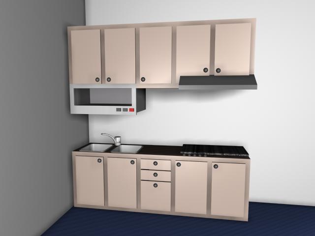Small modern kitchen design 3d rendering