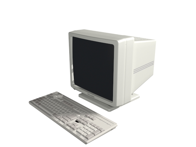 CRT computer monitor and keyboard 3d rendering