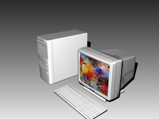 Tower computer with monitor 3d rendering