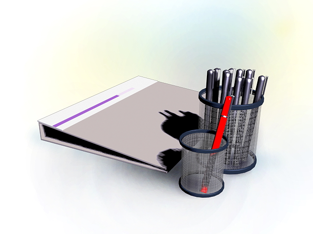 Pen holder and file folder 3d rendering