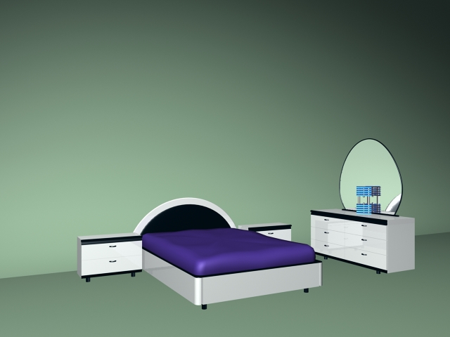 White bedroom furniture sets 3d rendering