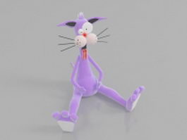 Purple cartoon cat character 3d model preview