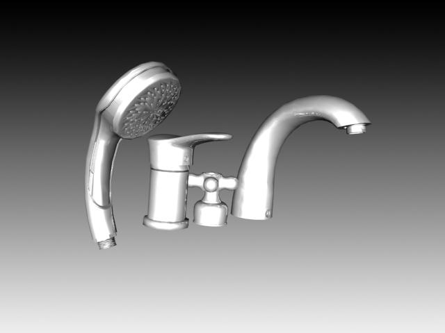 Bath faucets and shower nozzle set 3d rendering