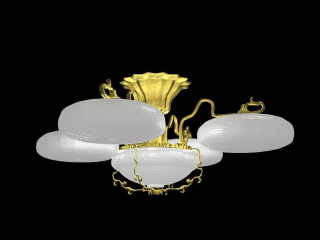 Brass ceiling chandelier 3d rendering
