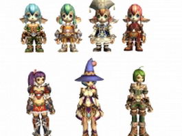 Fantasy anime 7 characters collection 3d model preview