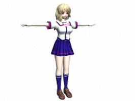 Anime school girl 3d model preview