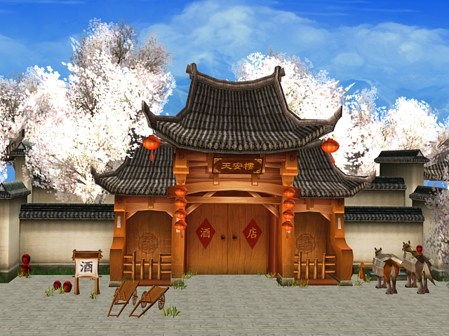 Fantasy tavern exterior game environment 3d rendering