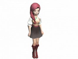 Fantasy girl red hair 3d model preview