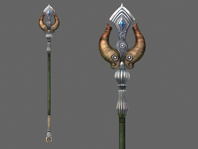 3D model of feather staff modeling concepts in 3ds Max, staff weapon design...