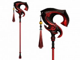 Carved wooden magic staff 3d preview