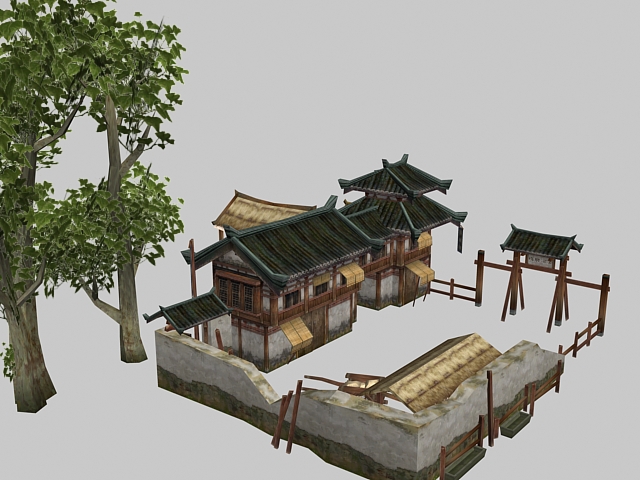 Ancient Chinese inn 3d rendering
