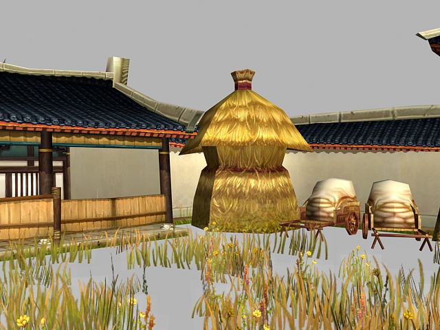 Ancient Chinese post house 3d rendering