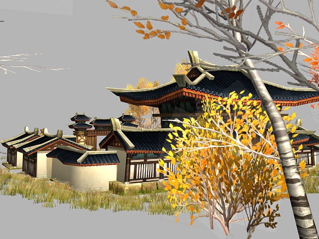 Ancient Chinese post house 3d rendering