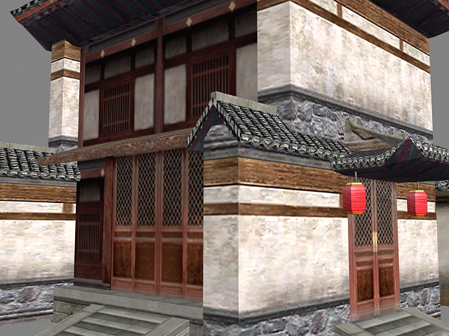 Ancient Chinese courtyard house 3d rendering