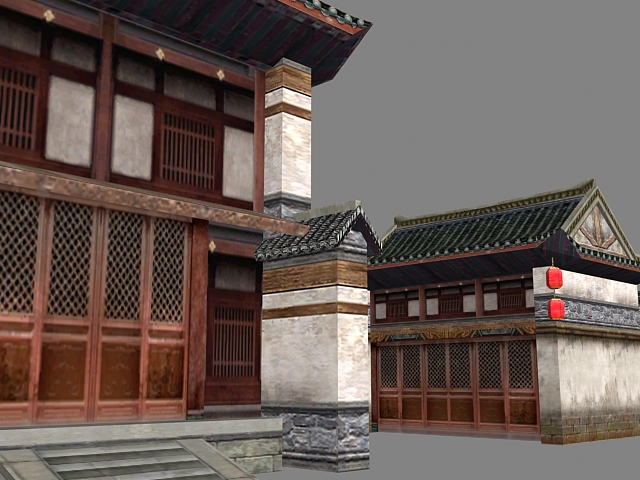 Ancient Chinese courtyard house 3d rendering