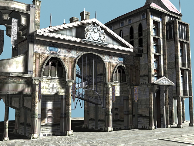 Low poly castle gatehouse 3d rendering