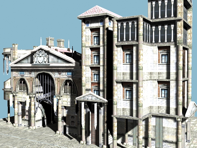 Low poly castle gatehouse 3d rendering