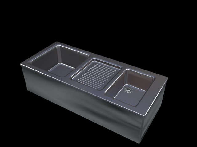 Stainless steel double sink 3d rendering
