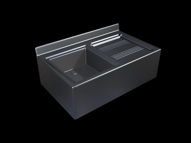 Single sink with drainboard 3d rendering