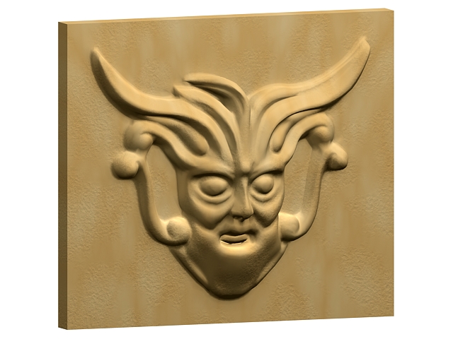 Ornamental face of relief sculpture 3d rendering