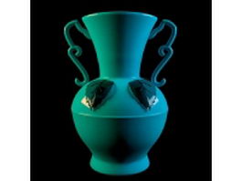 Blue ceramic vase with handles 3d model preview