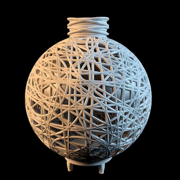 Vintage rattan ball vase 3d rendering
