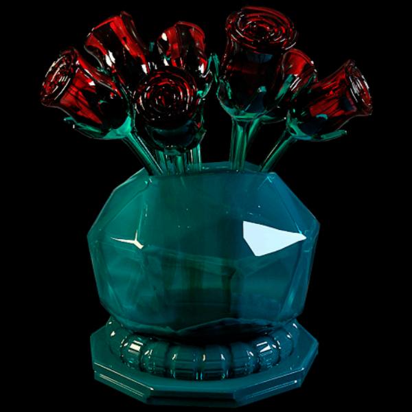 Glass rose vase 3d rendering