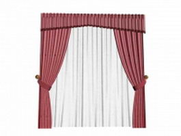 Claret curtain with valance and sheer 3d preview