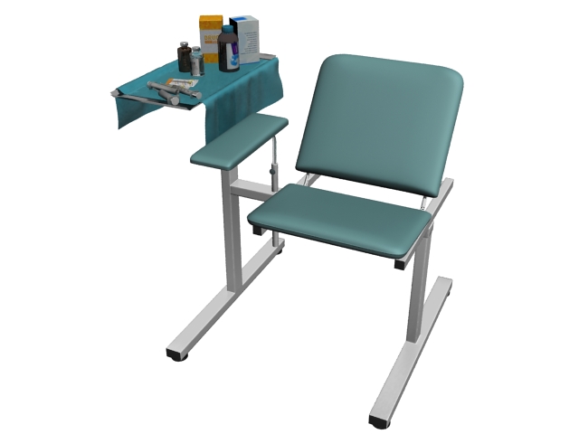 Exam chair with drugs 3d rendering