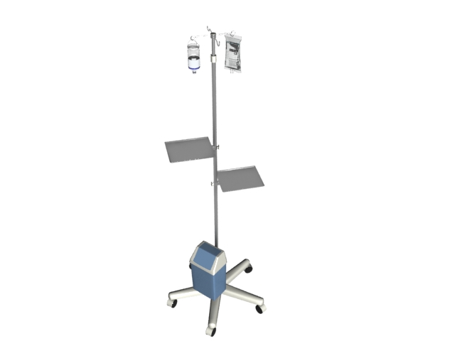 Saline drip hanging on IV drip stand 3d rendering