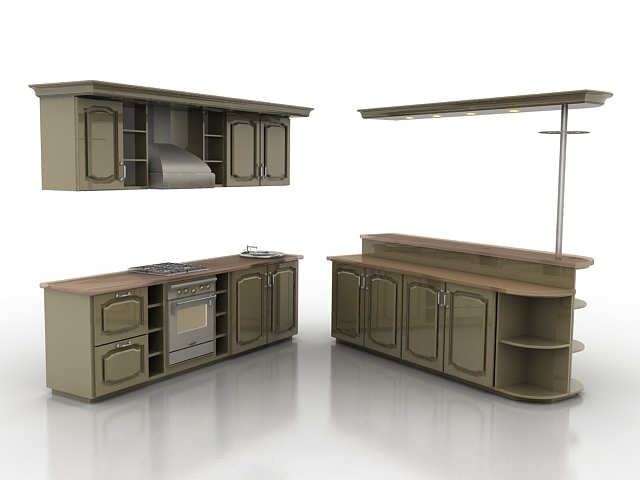 L kitchen with counter 3d rendering