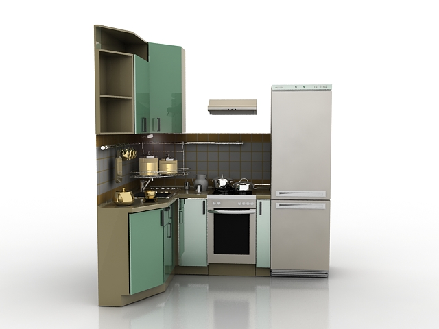 Small corner kitchen 3d rendering