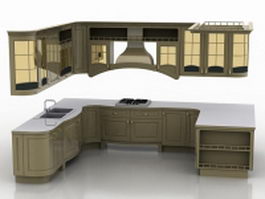 U shaped kitchen design 3d model preview