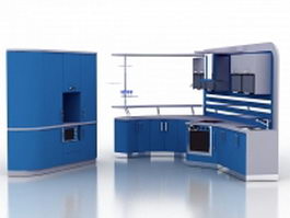 Modern blue kitchen cabinets 3d preview