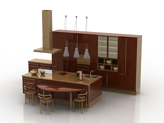 Classic kitchen with counter 3d rendering