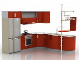 Corner red kitchen cabinets 3d model preview