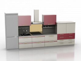Modern single-file kitchen design 3d model preview