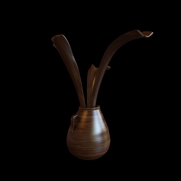 Handcrafted decorative wood vase 3d rendering